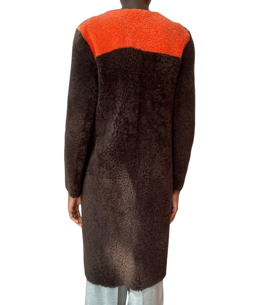 Roksanda Ilincic Brown & Orange Shearling Coat - US 8