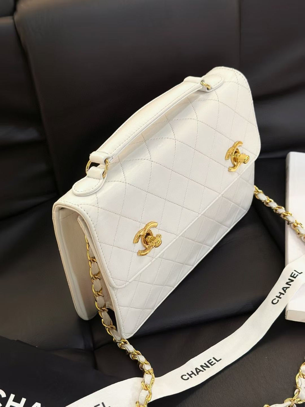 Chanel Vintage Timeless Classic CC Double Turn Lock Bag White