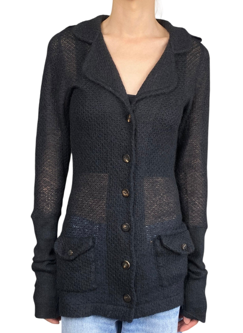 Burberry Black Knit Mohair Blend Trench igan - S