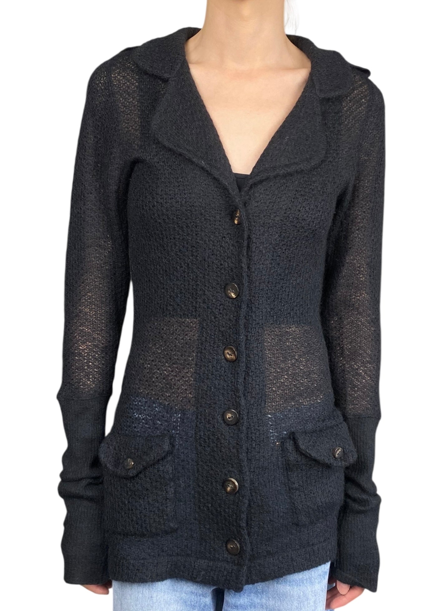 Burberry Black Knit Mohair Blend Trench igan - S