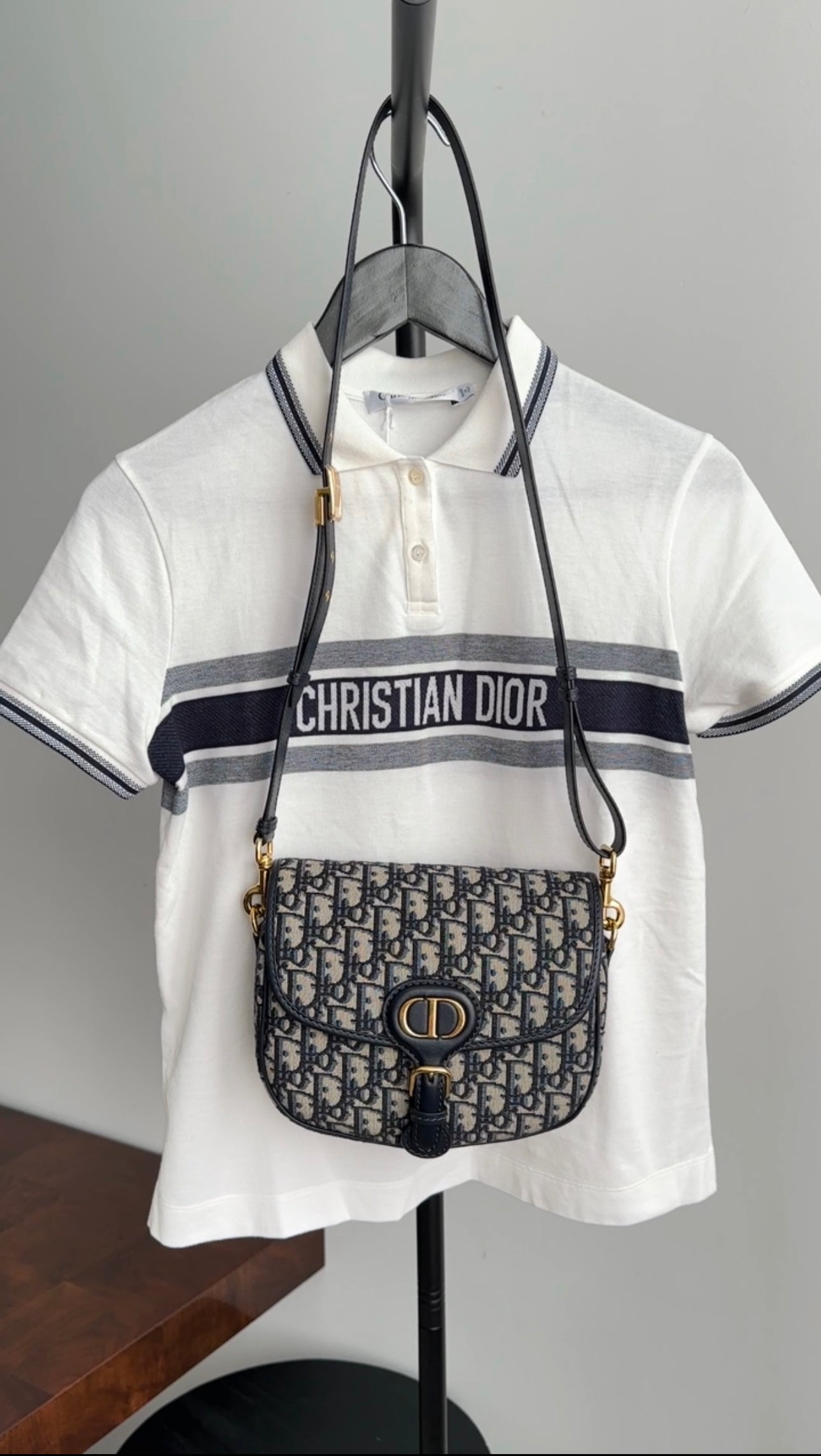 Christian Dior Navy Blue Oblique Jacquard Medium Bobby Bag