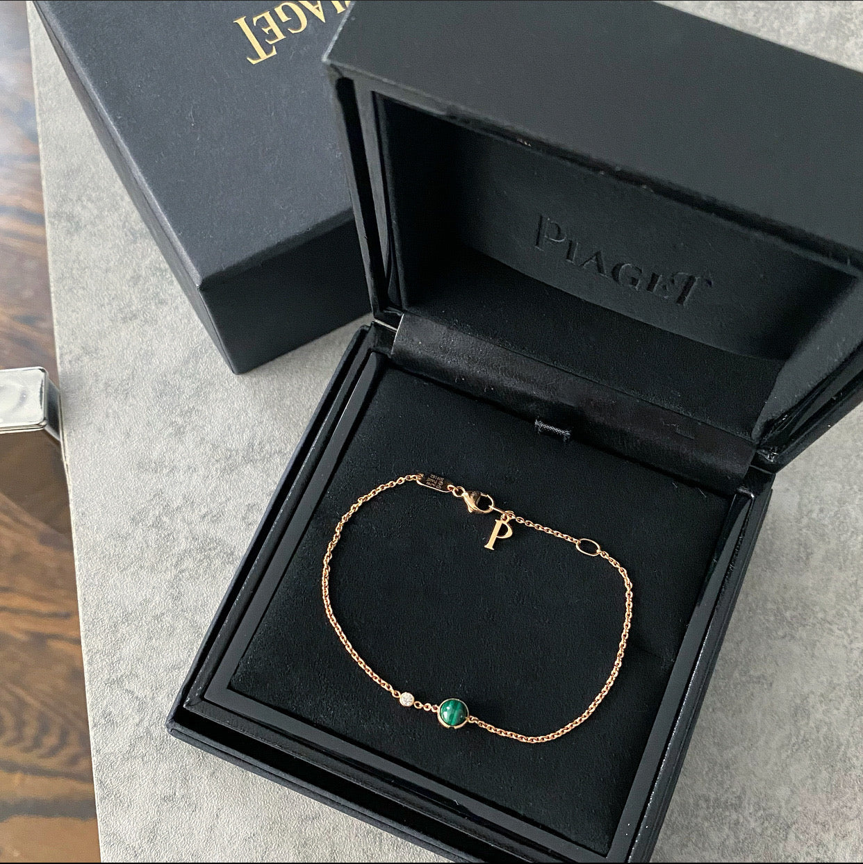 Piaget Possession 18k Rose Gold Malachite Diamond Bracelet
