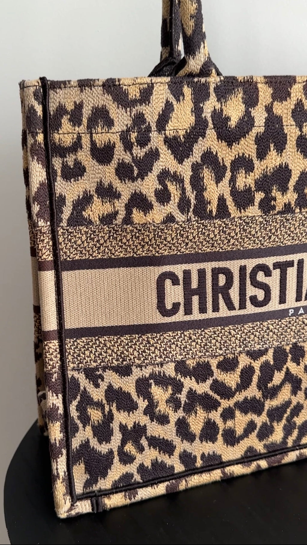 Christian Dior Medium Leopard Canvas Book Bag Tote