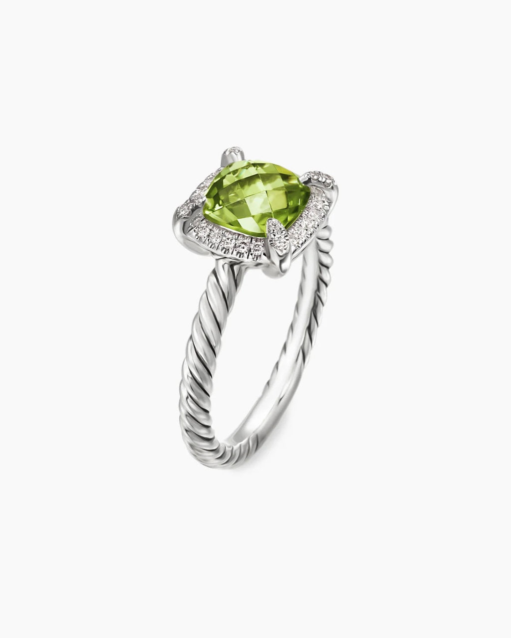 DAVID YURMAN STERLING SILVER PETITE CHATELAINE® PAVÉ BEZEL RING IN WITH PERIDOT AND DIAMONDS RING