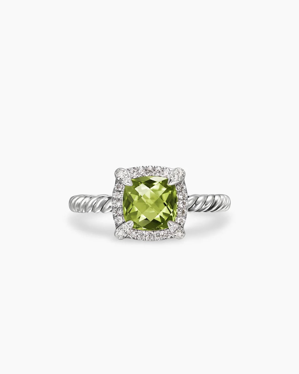 DAVID YURMAN STERLING SILVER PETITE CHATELAINE® PAVÉ BEZEL RING IN WITH PERIDOT AND DIAMONDS RING