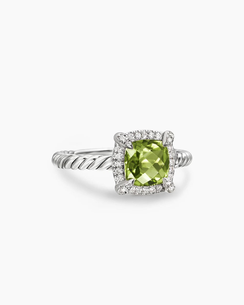 DAVID YURMAN STERLING SILVER PETITE CHATELAINE® PAVÉ BEZEL RING IN WITH PERIDOT AND DIAMONDS RING