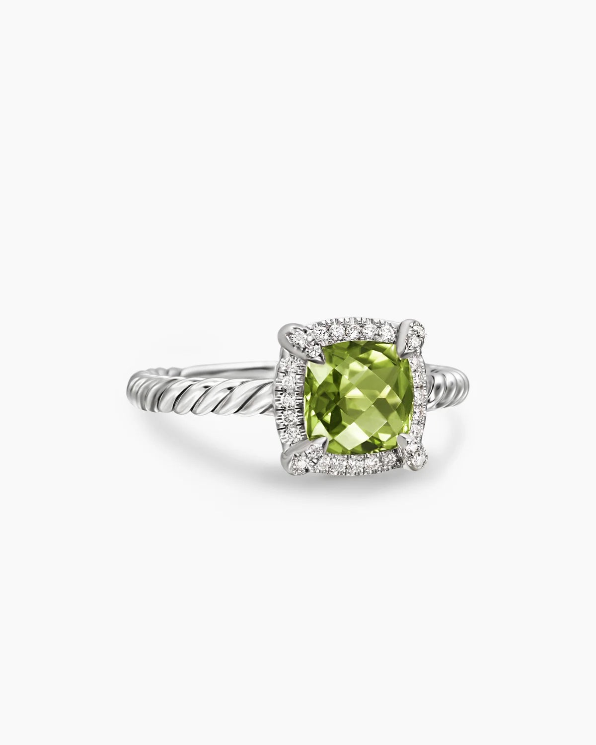DAVID YURMAN STERLING SILVER PETITE CHATELAINE® PAVÉ BEZEL RING IN WITH PERIDOT AND DIAMONDS RING