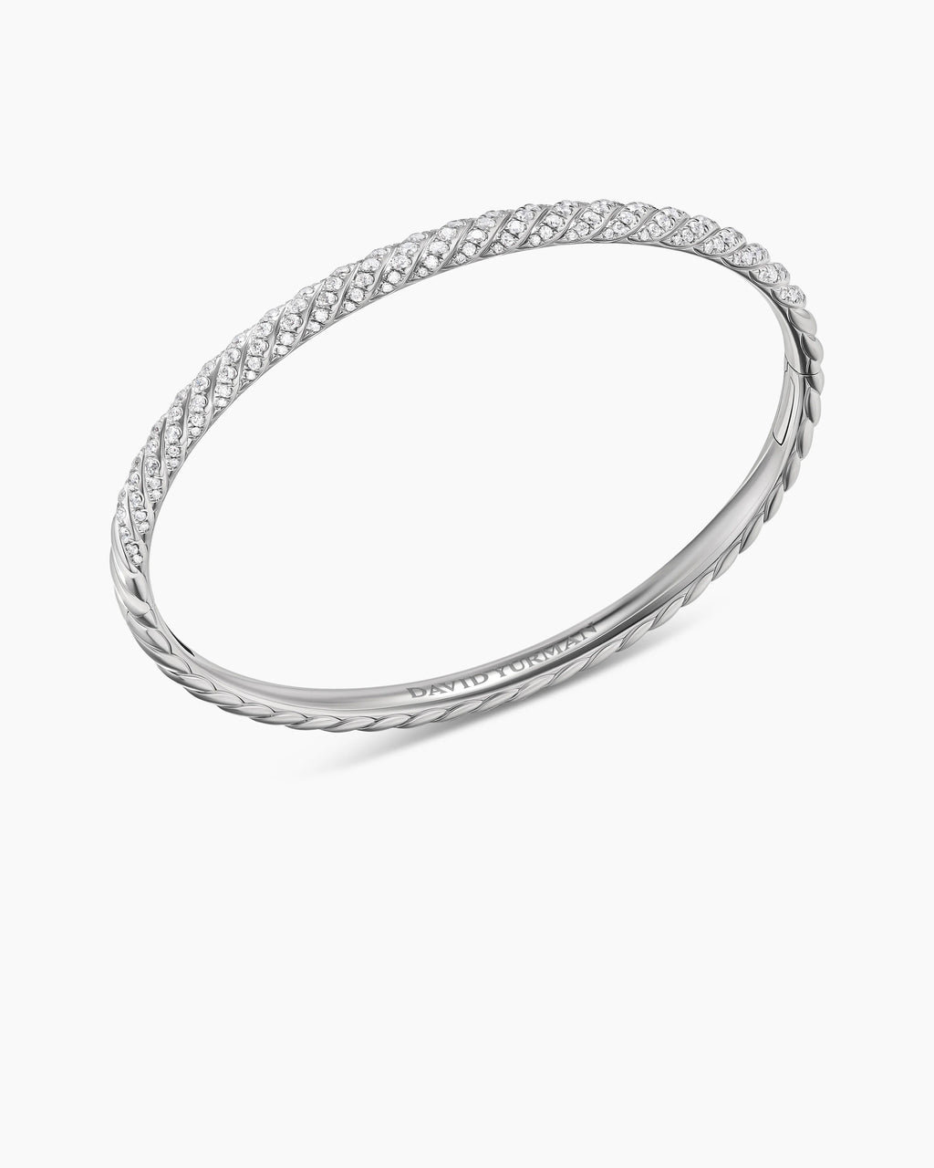 DAVID YURMAN 18K WHITE GOLD & DIAMONDS SCULPTED CABLE BANGLE BRACELET