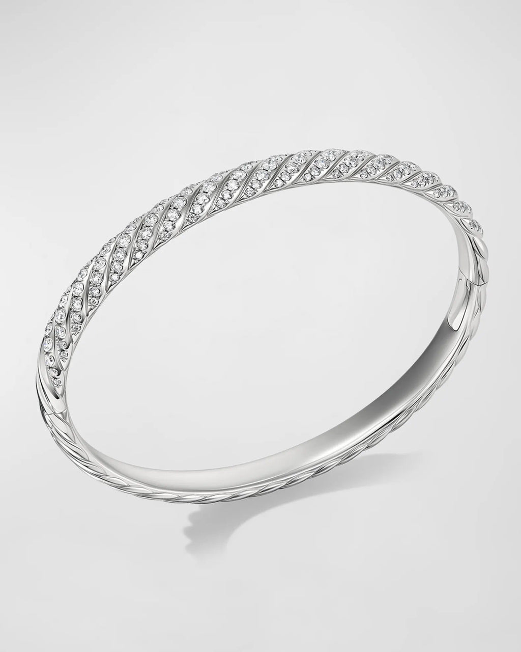 DAVID YURMAN 18K WHITE GOLD & DIAMONDS SCULPTED CABLE BANGLE BRACELET