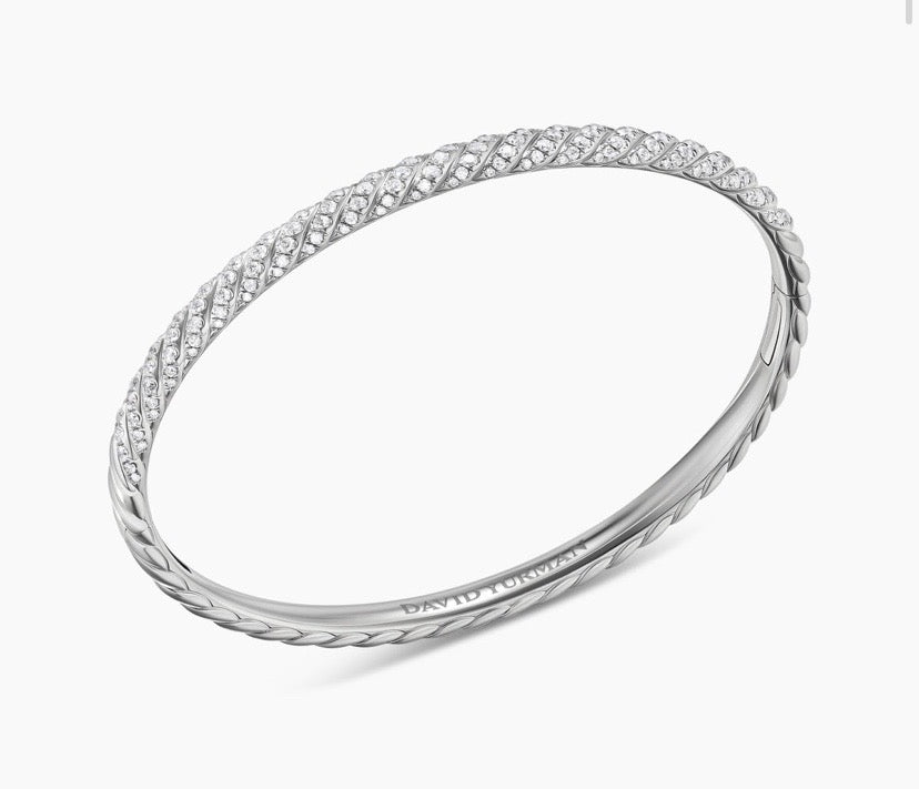 DAVID YURMAN 18K WHITE GOLD & DIAMONDS SCULPTED CABLE BANGLE BRACELET