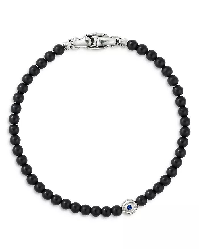 DAVID YURMAN SPIRITUAL ONYX & SAPPHIRES BEADS EVIL EYE BRACELET