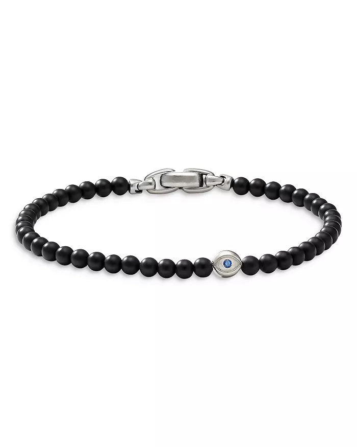 DAVID YURMAN SPIRITUAL ONYX & SAPPHIRES BEADS EVIL EYE BRACELET