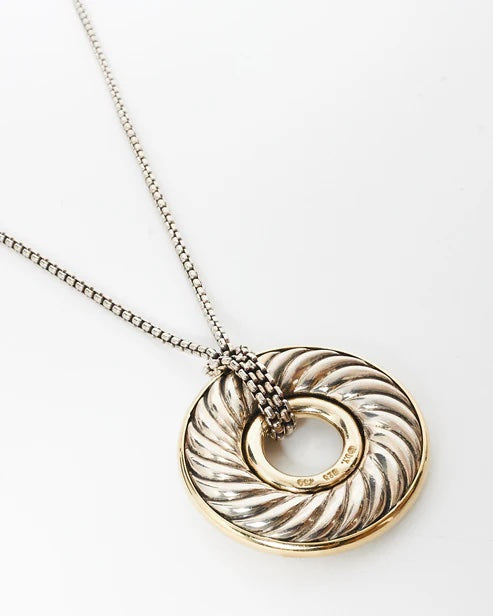 DAVID YURMAN STERLING SILVER 18K GOLD 30MM CABLE DISC NECKLACE
