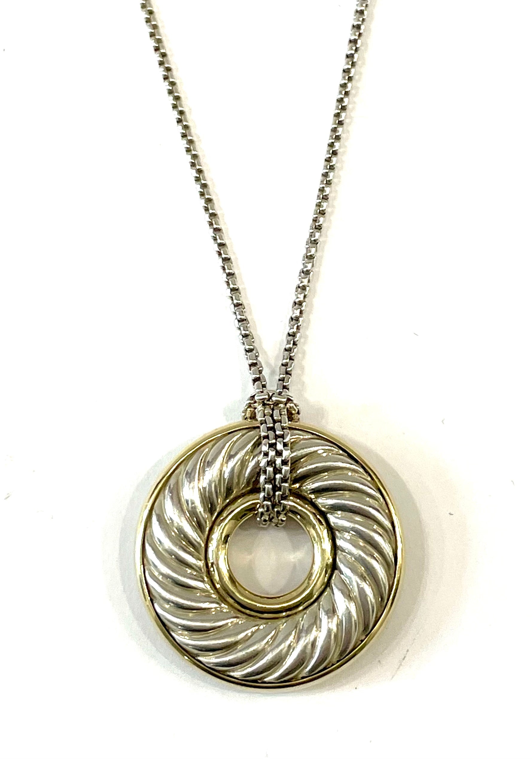 DAVID YURMAN STERLING SILVER 18K GOLD 30MM CABLE DISC NECKLACE