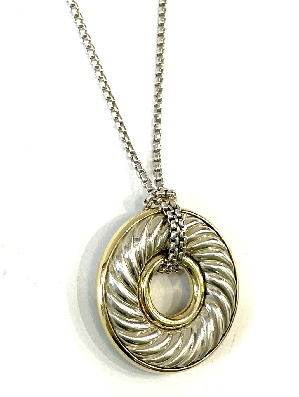 DAVID YURMAN STERLING SILVER 18K GOLD 30MM CABLE DISC NECKLACE