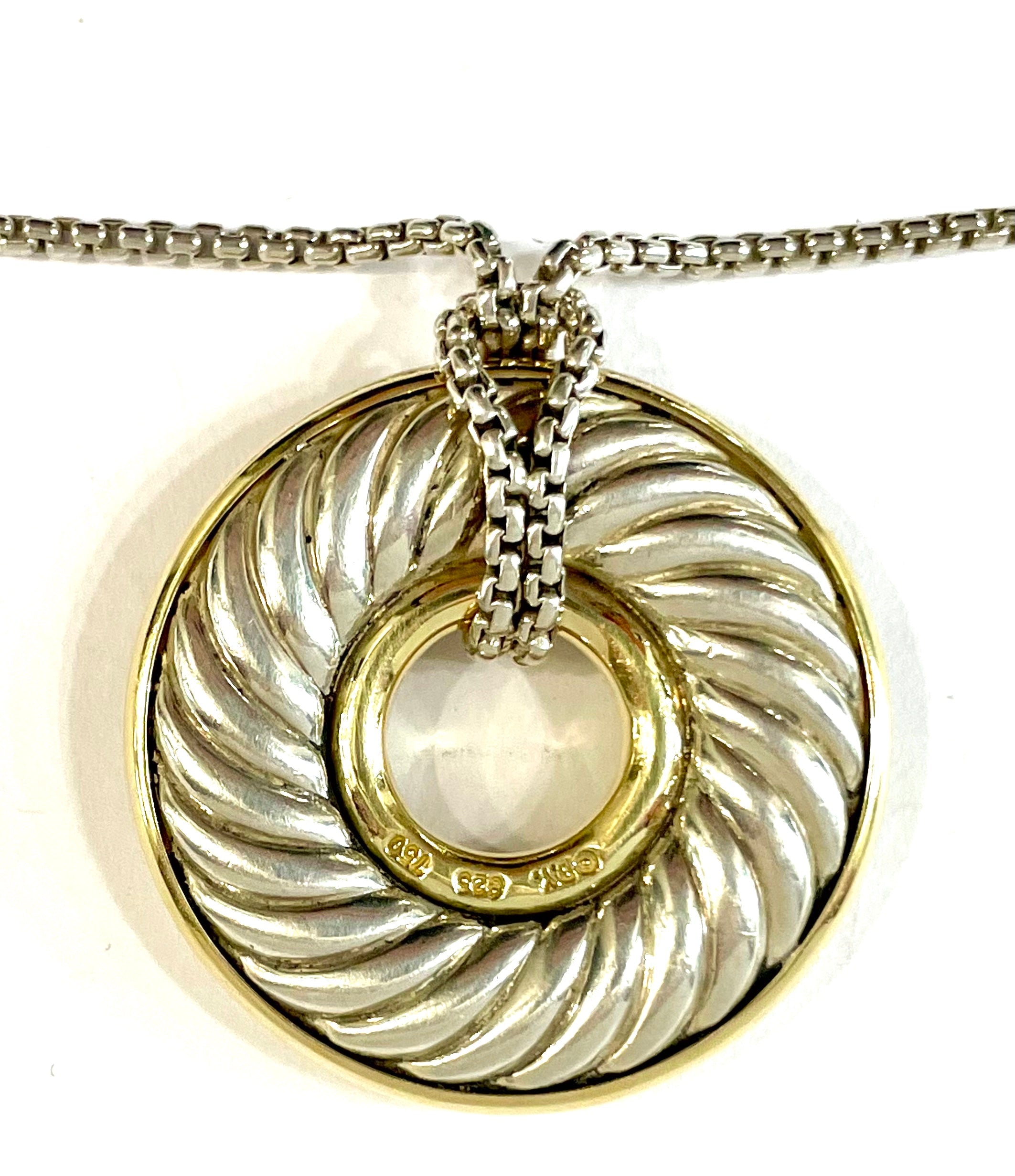 DAVID YURMAN STERLING SILVER 18K GOLD 30MM CABLE DISC NECKLACE