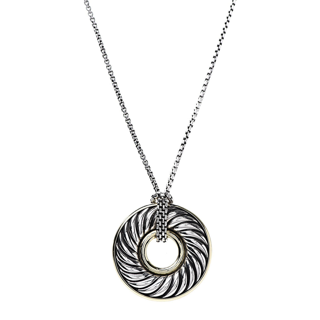 DAVID YURMAN STERLING SILVER 18K GOLD 30MM CABLE DISC NECKLACE