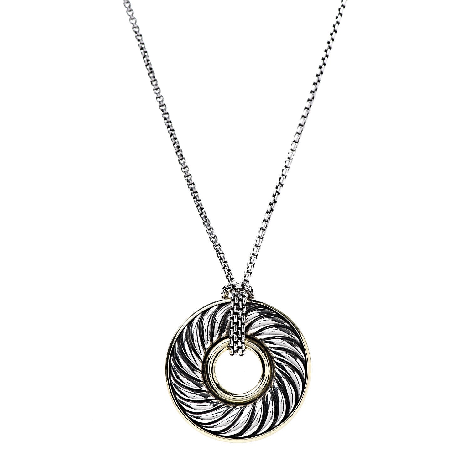 DAVID YURMAN STERLING SILVER 18K GOLD 30MM CABLE DISC NECKLACE