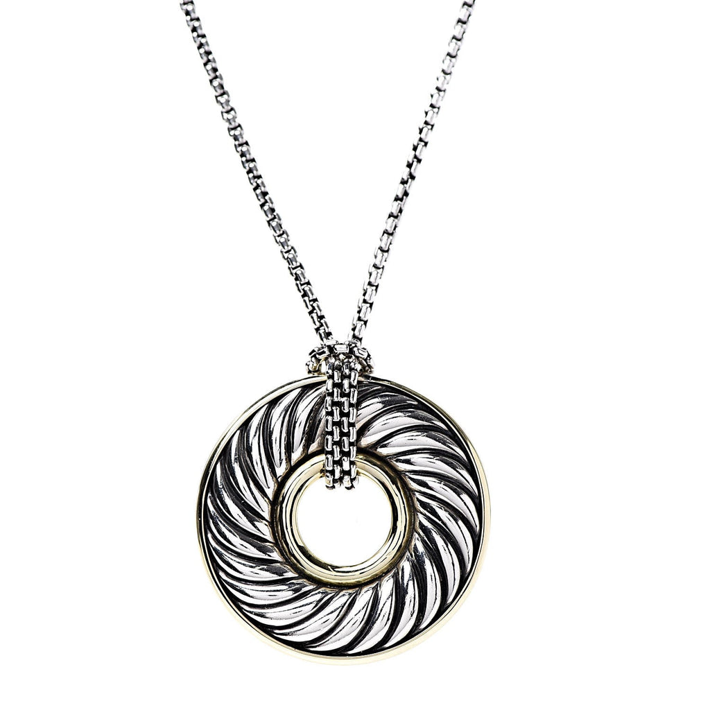 DAVID YURMAN STERLING SILVER 18K GOLD 30MM CABLE DISC NECKLACE