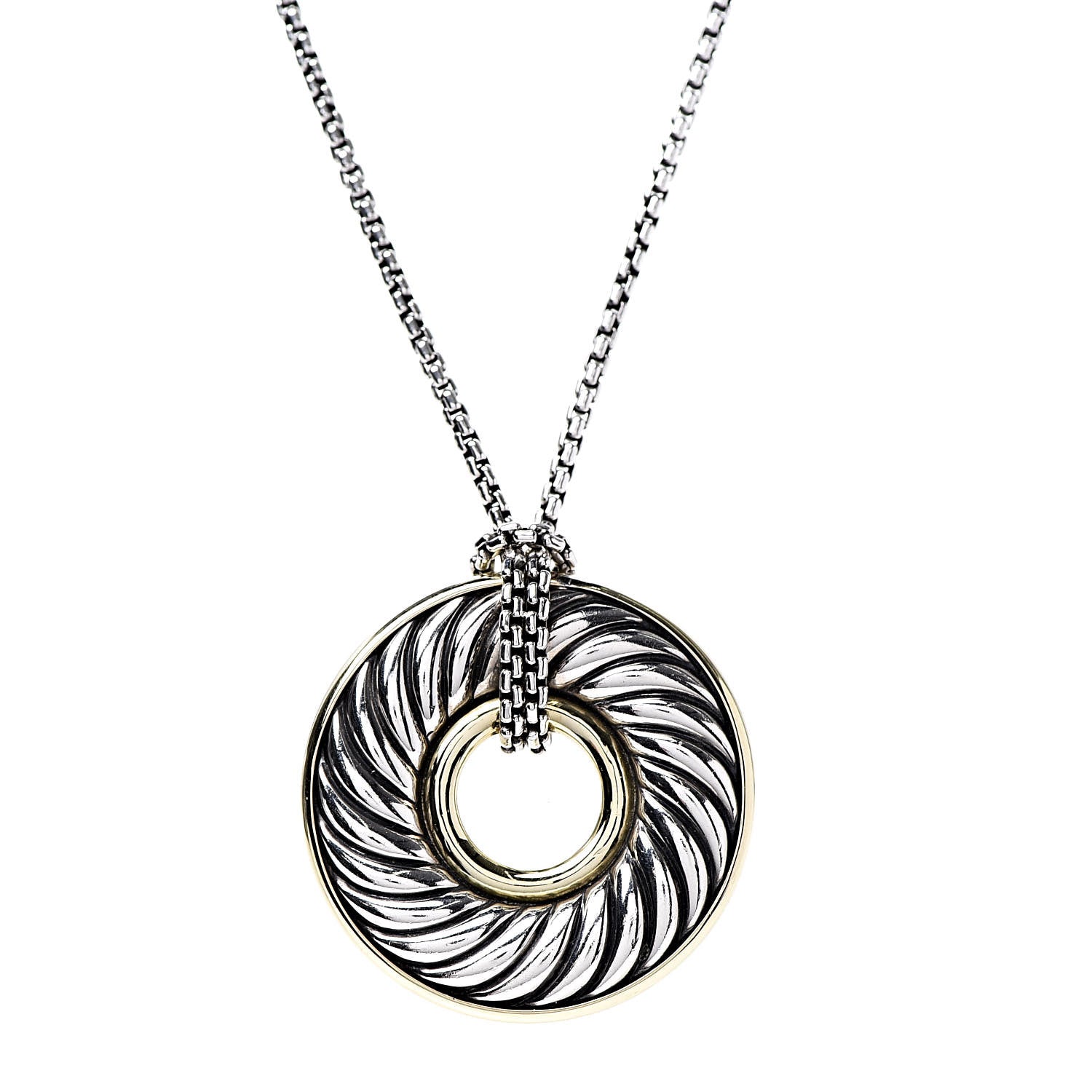 DAVID YURMAN STERLING SILVER 18K GOLD 30MM CABLE DISC NECKLACE