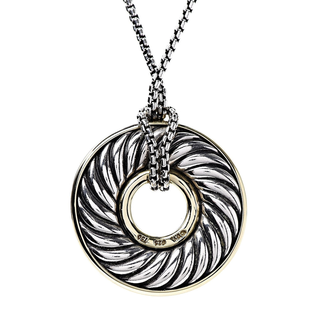DAVID YURMAN STERLING SILVER 18K GOLD 30MM CABLE DISC NECKLACE