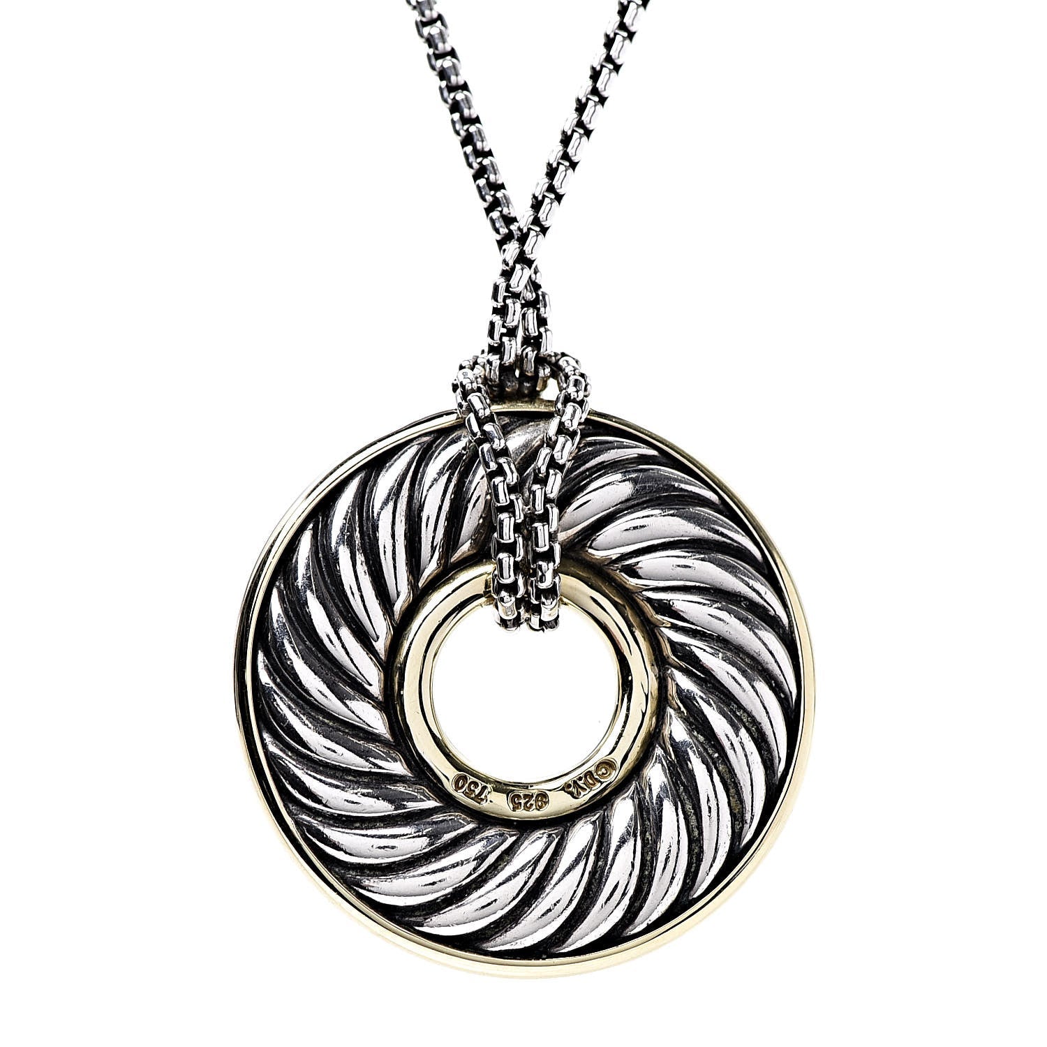DAVID YURMAN STERLING SILVER 18K GOLD 30MM CABLE DISC NECKLACE