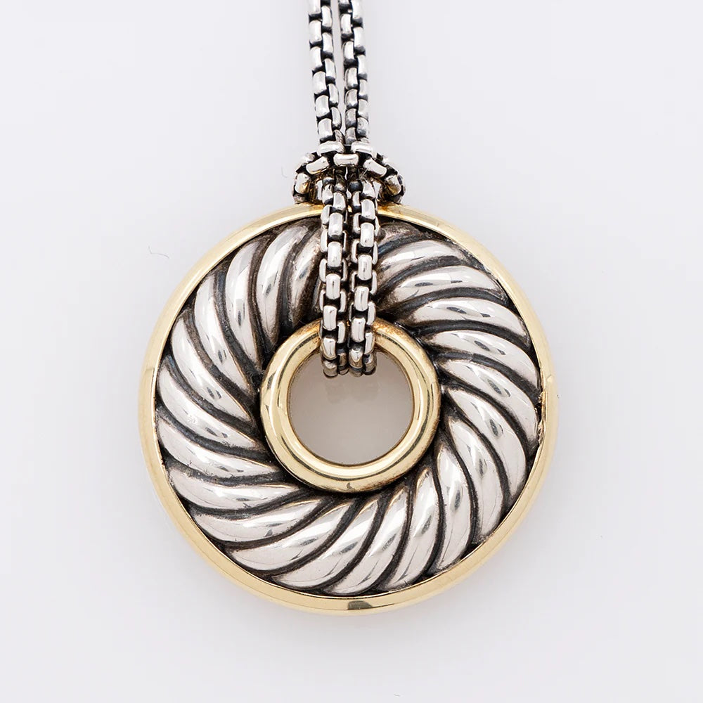 DAVID YURMAN STERLING SILVER 18K GOLD 30MM CABLE DISC NECKLACE