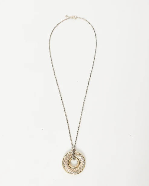 DAVID YURMAN STERLING SILVER 18K GOLD 30MM CABLE DISC NECKLACE