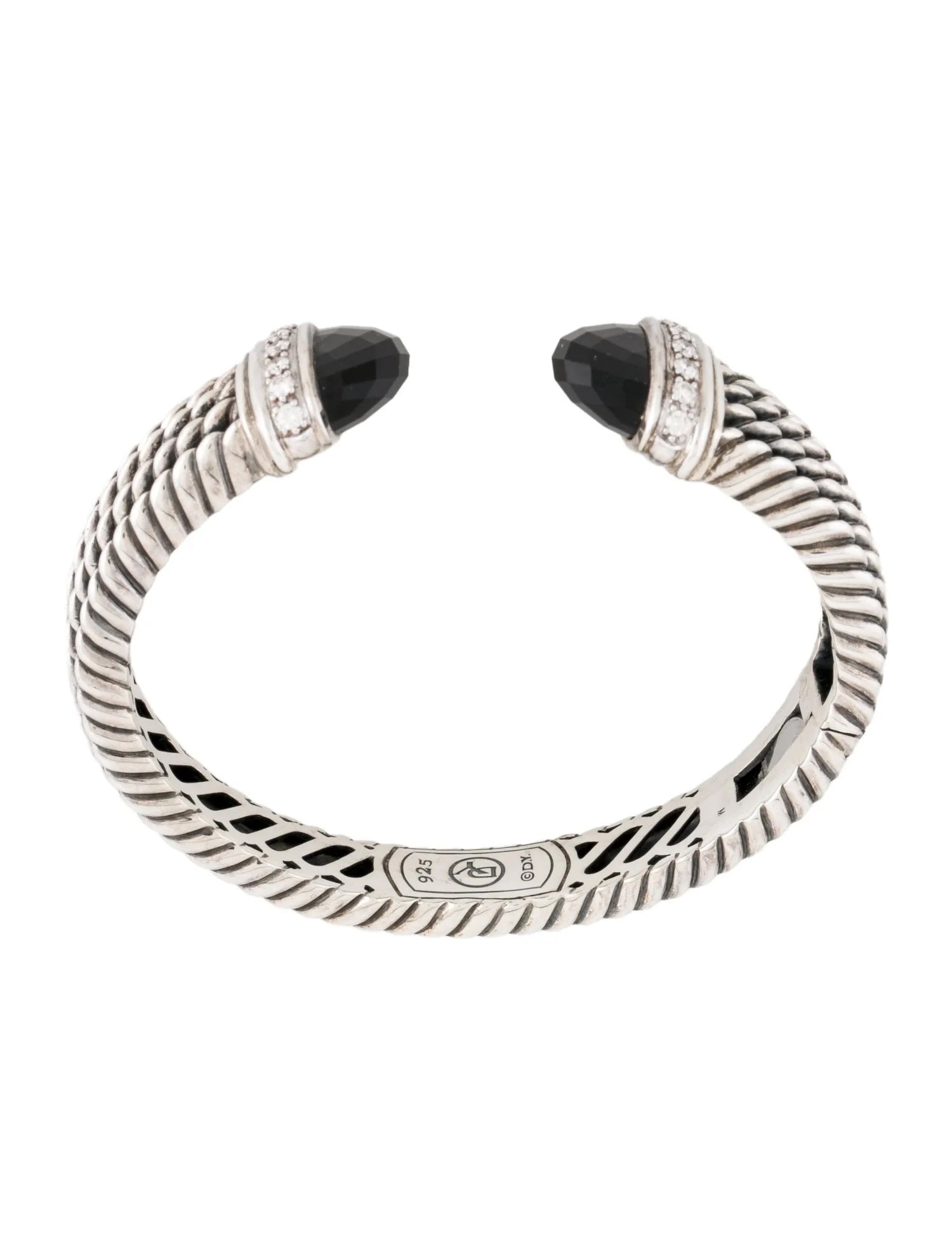 DY STERLING SILVER DIAMOND BLACK ONYX WHEATON CUFF BRACELET