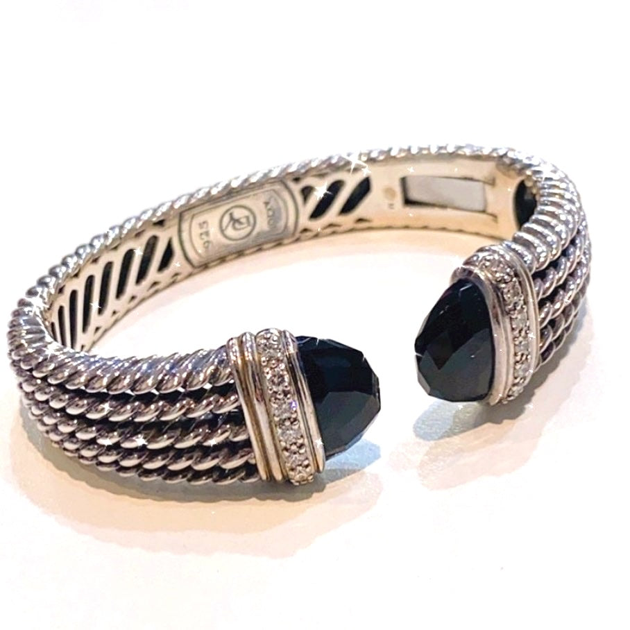 DY STERLING SILVER DIAMOND BLACK ONYX WHEATON CUFF BRACELET