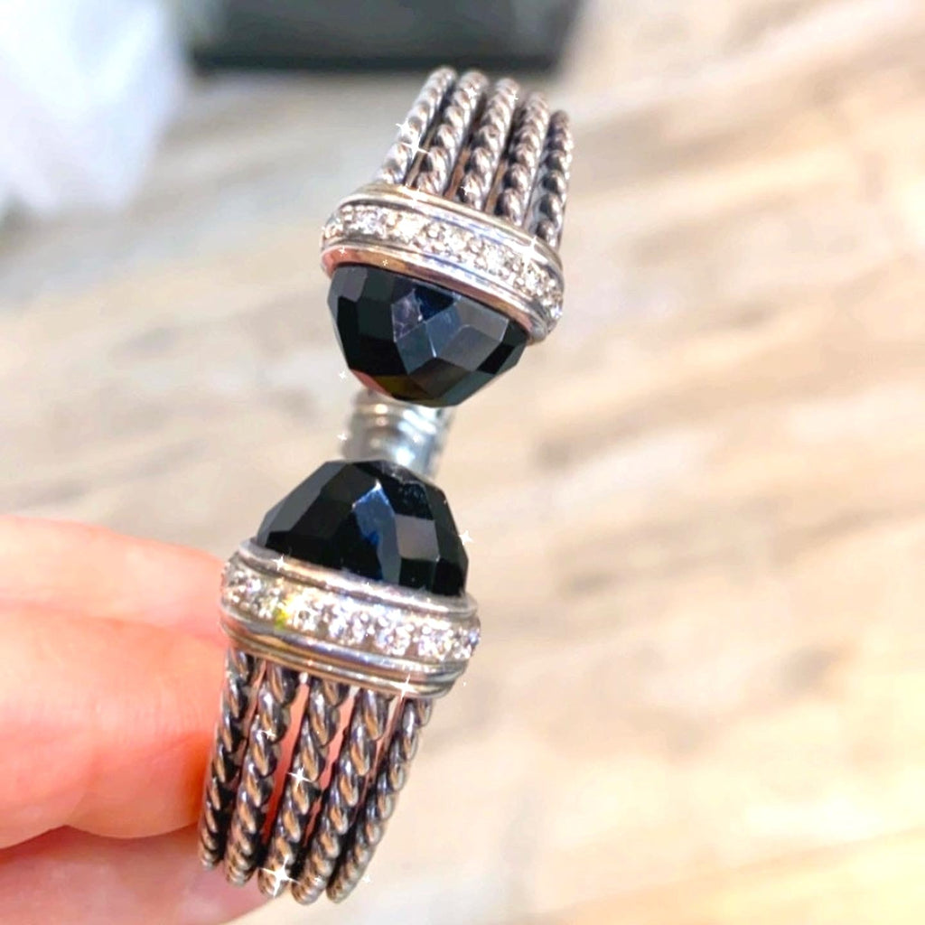 DY STERLING SILVER DIAMOND BLACK ONYX WHEATON CUFF BRACELET