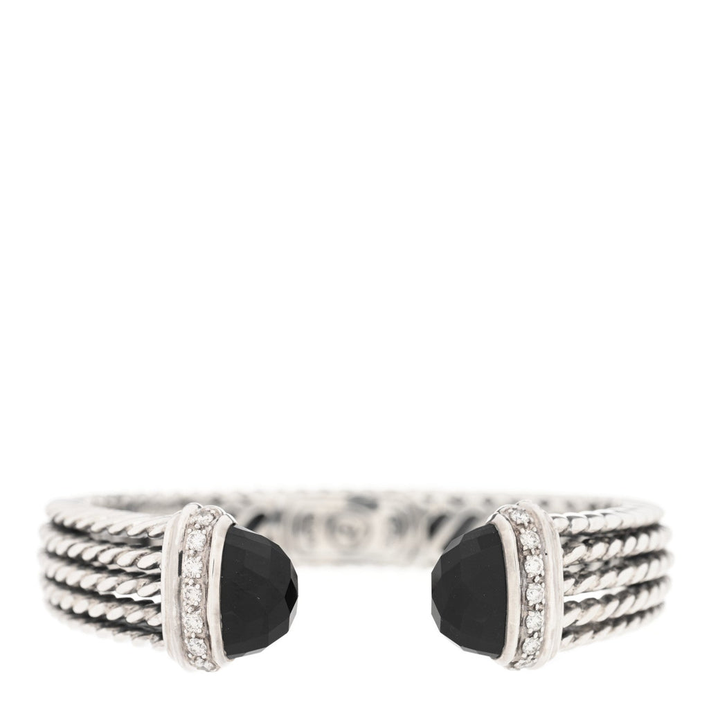 DY STERLING SILVER DIAMOND BLACK ONYX WHEATON CUFF BRACELET