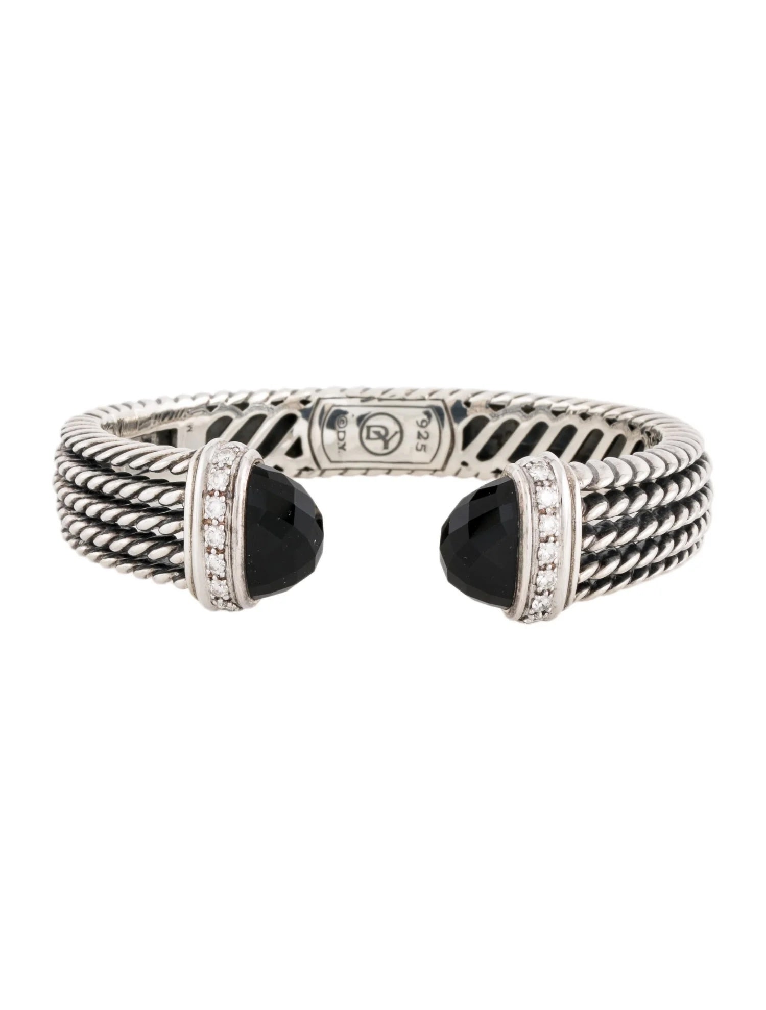 DY STERLING SILVER DIAMOND BLACK ONYX WHEATON CUFF BRACELET