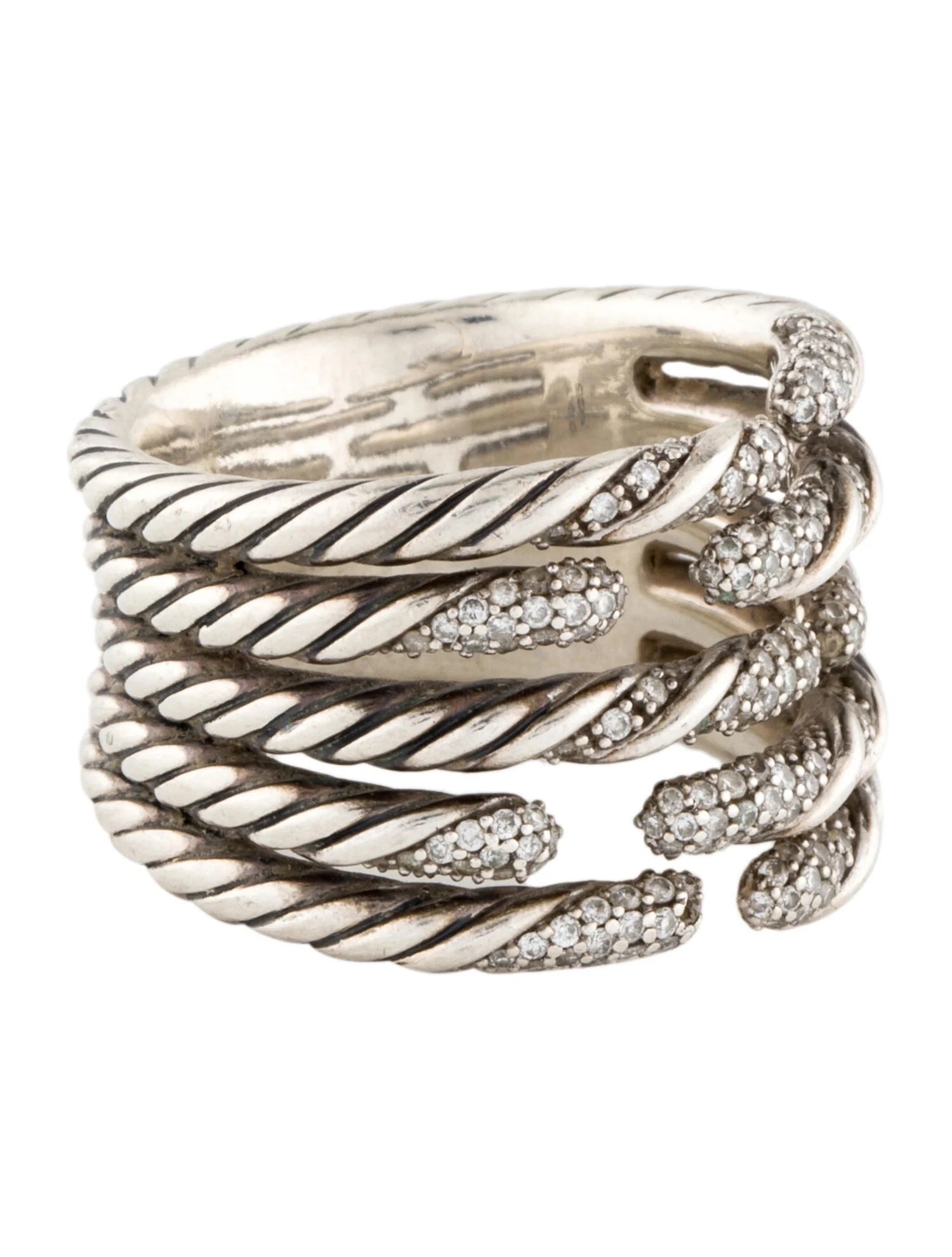 DAVID YURMAN STERLING SILVER DIAMOND WILLOW FIVE ROW RING