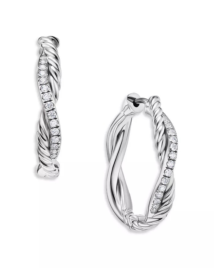 DAVID YURMAN STERLING SILVER DIAMONDS PETITE INFINITY HOOP EARRINGS