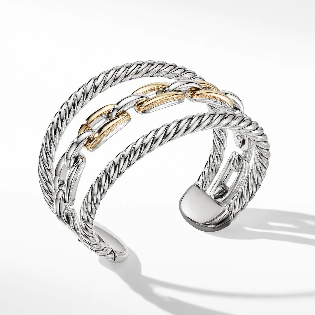DAVID YURMAN WELLESLEY LINK  SILVER & 18K GOLD MULTISTACK BRACELET