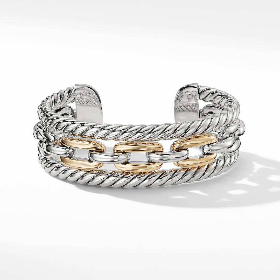 DAVID YURMAN WELLESLEY LINK  SILVER & 18K GOLD MULTISTACK BRACELET