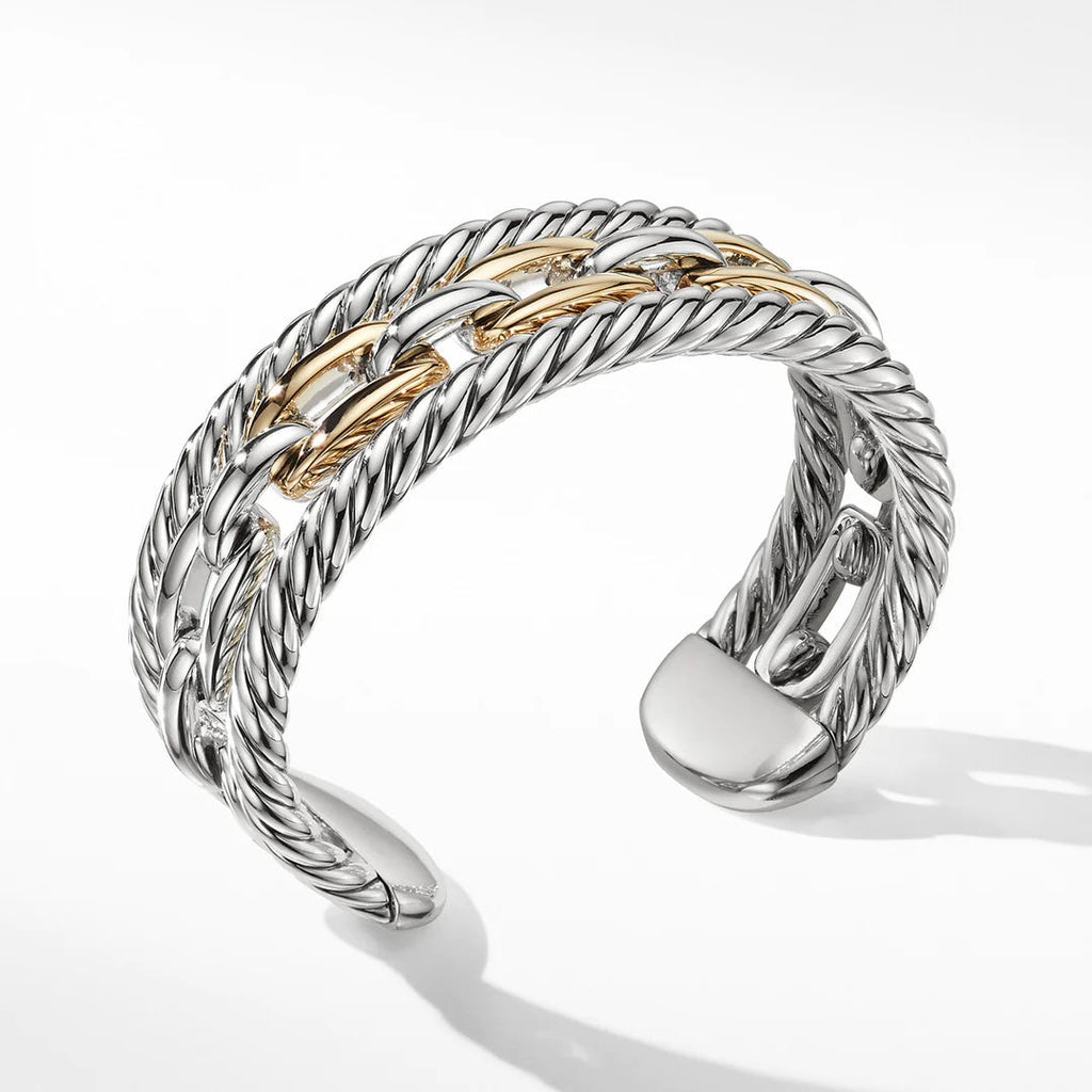 DAVID YURMAN WELLESLEY LINK  SILVER & 18K GOLD MULTISTACK BRACELET