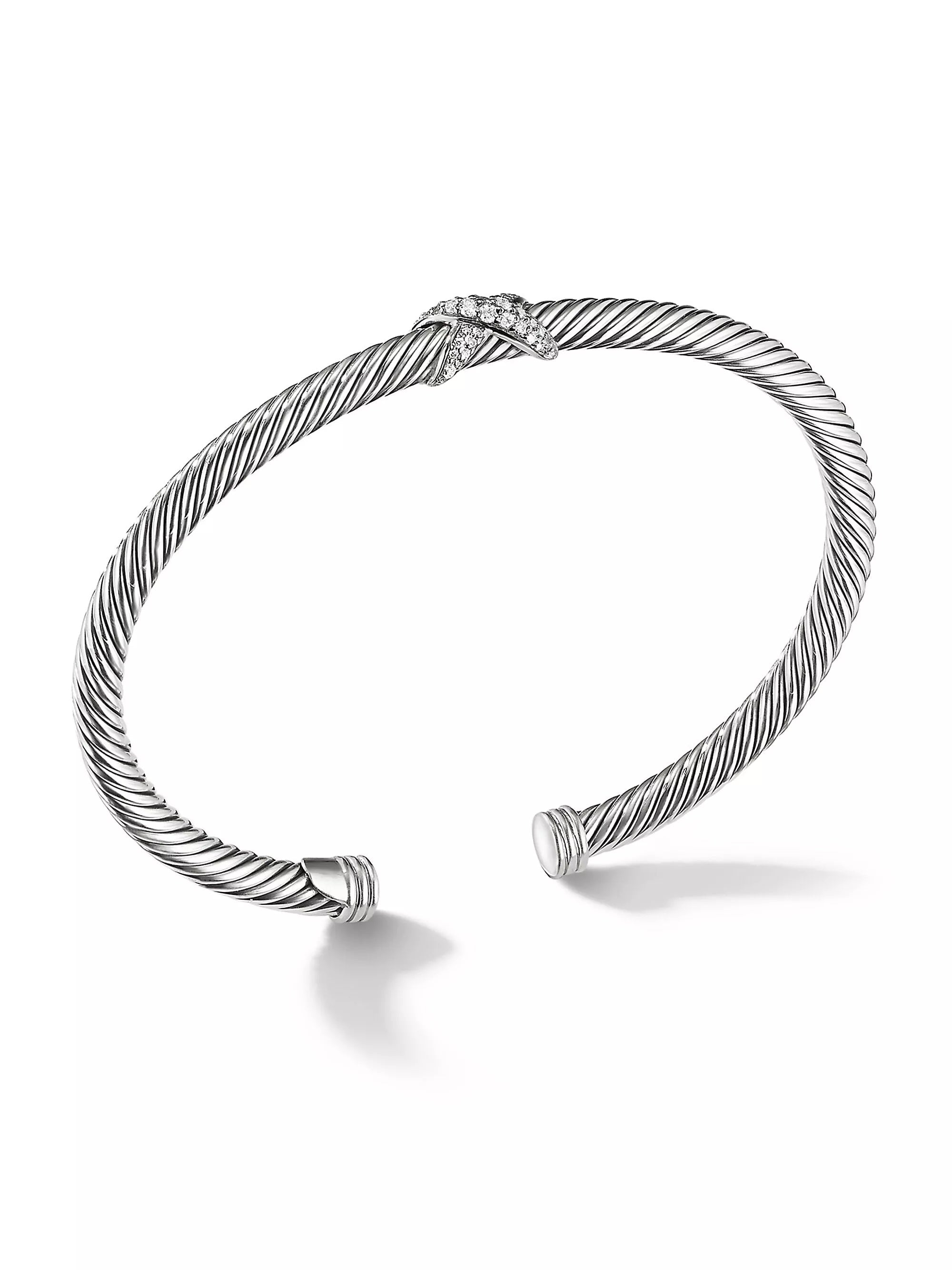 DAVID YURMAN X CLASSIC STERLING SILVER DIAMONDS CABLE STATION BRACELET