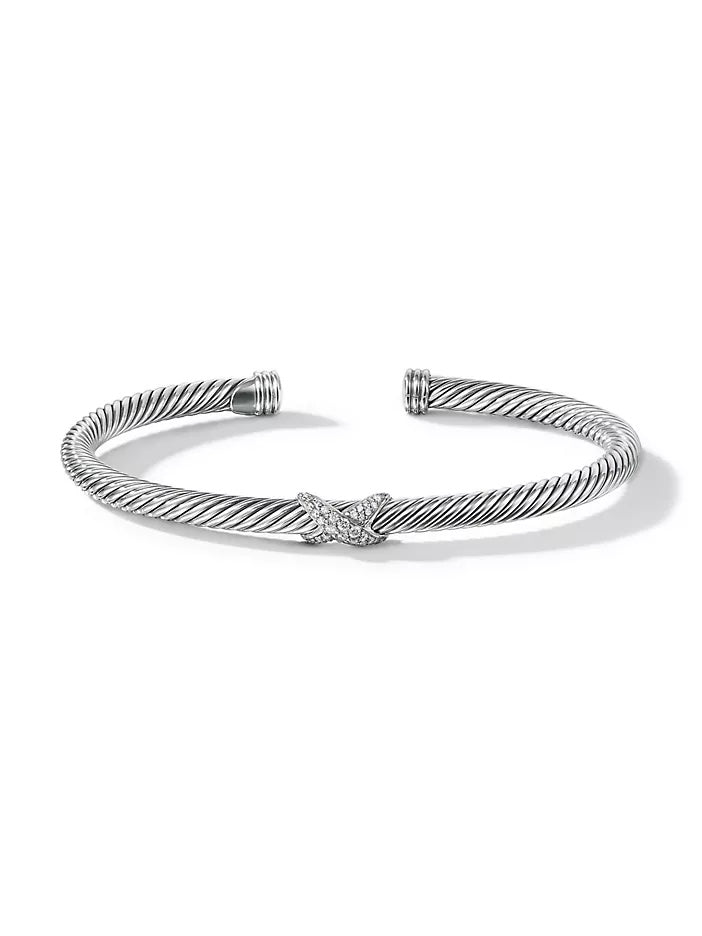 DAVID YURMAN X CLASSIC STERLING SILVER DIAMONDS CABLE STATION BRACELET