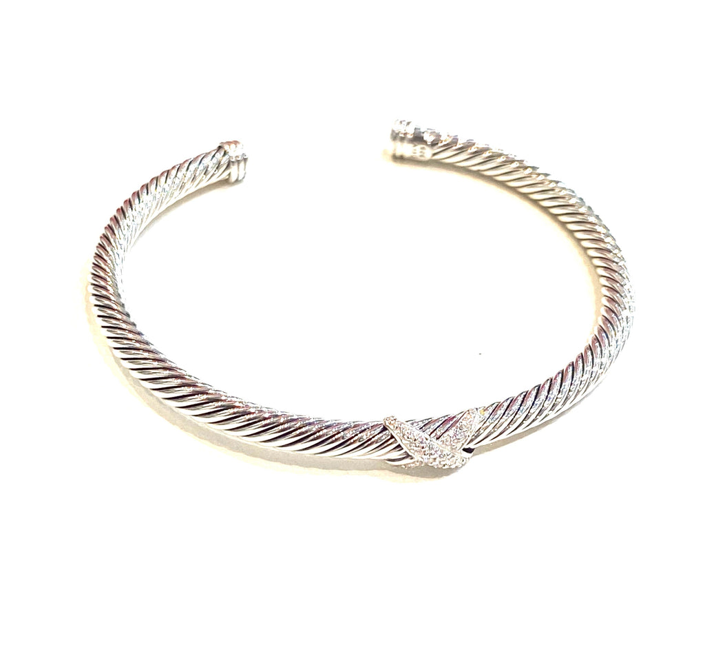 DAVID YURMAN X CLASSIC STERLING SILVER DIAMONDS CABLE STATION BRACELET