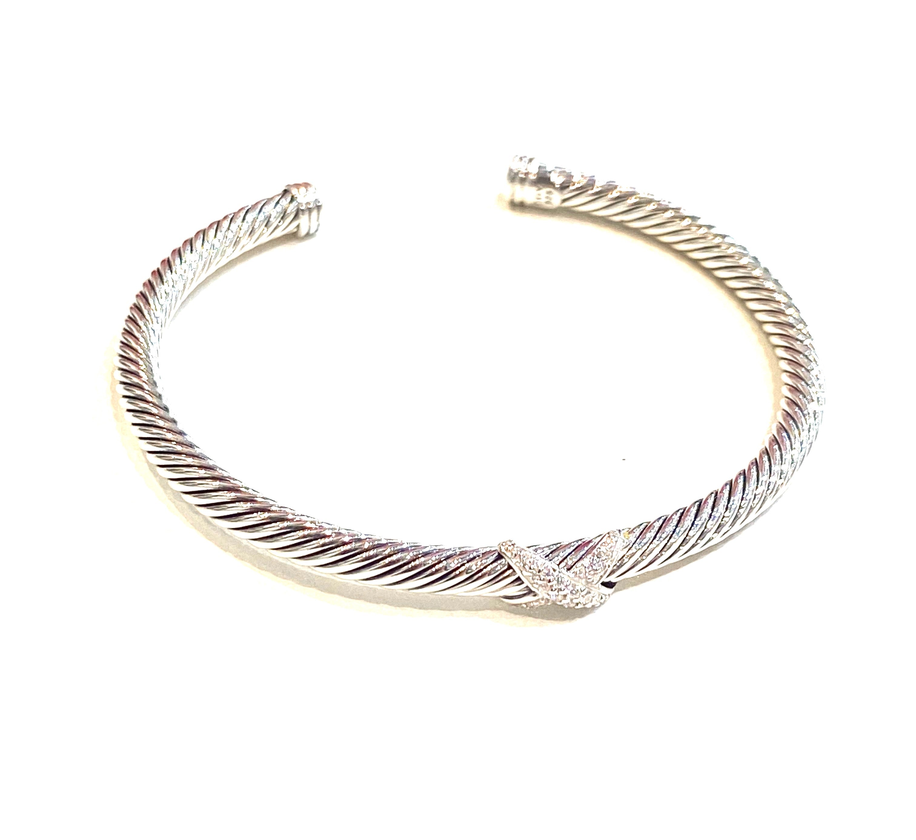 DAVID YURMAN X CLASSIC STERLING SILVER DIAMONDS CABLE STATION BRACELET
