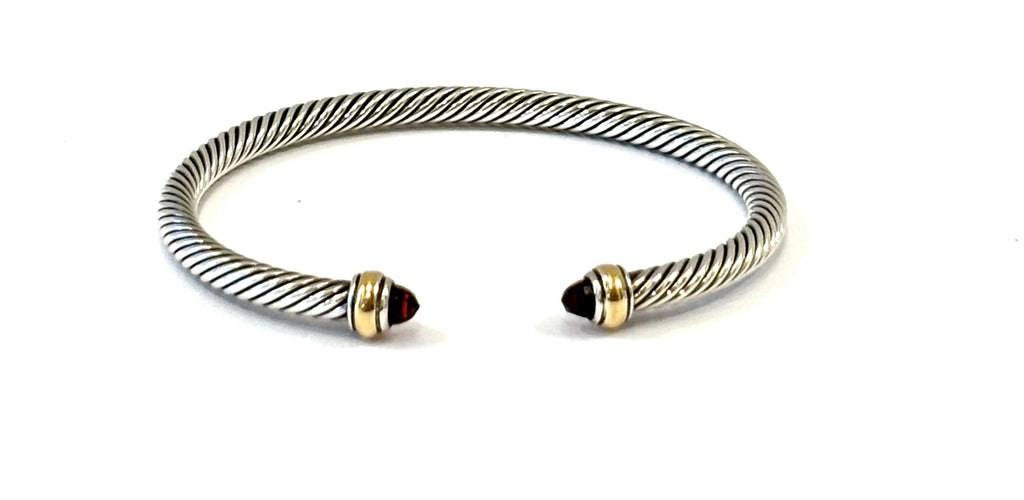 DY CABLE CLASSIC COLLECTION STERLING SILVER 14K GOLD GARNET 5MM BRACELET