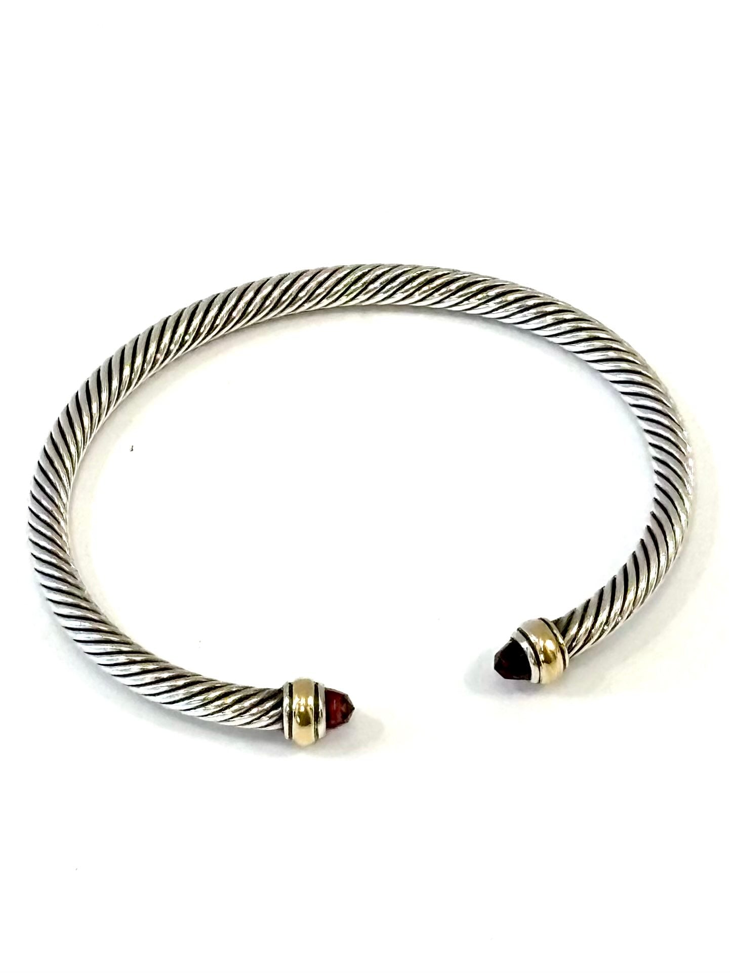 DY CABLE CLASSIC COLLECTION STERLING SILVER 14K GOLD GARNET 5MM BRACELET