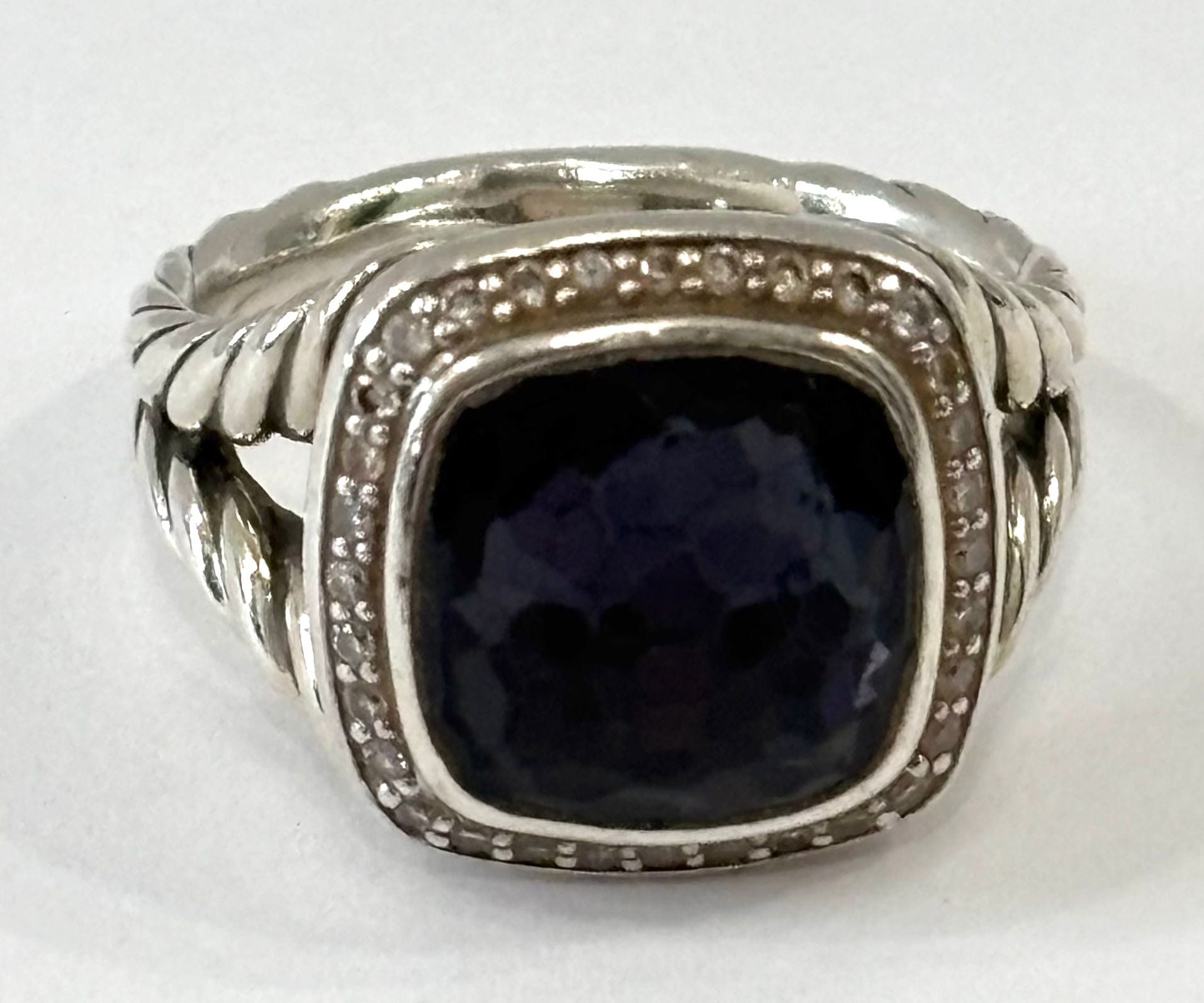 DY STERLING SILVER BLACK ORCHID & DIAMOND ALBION RING