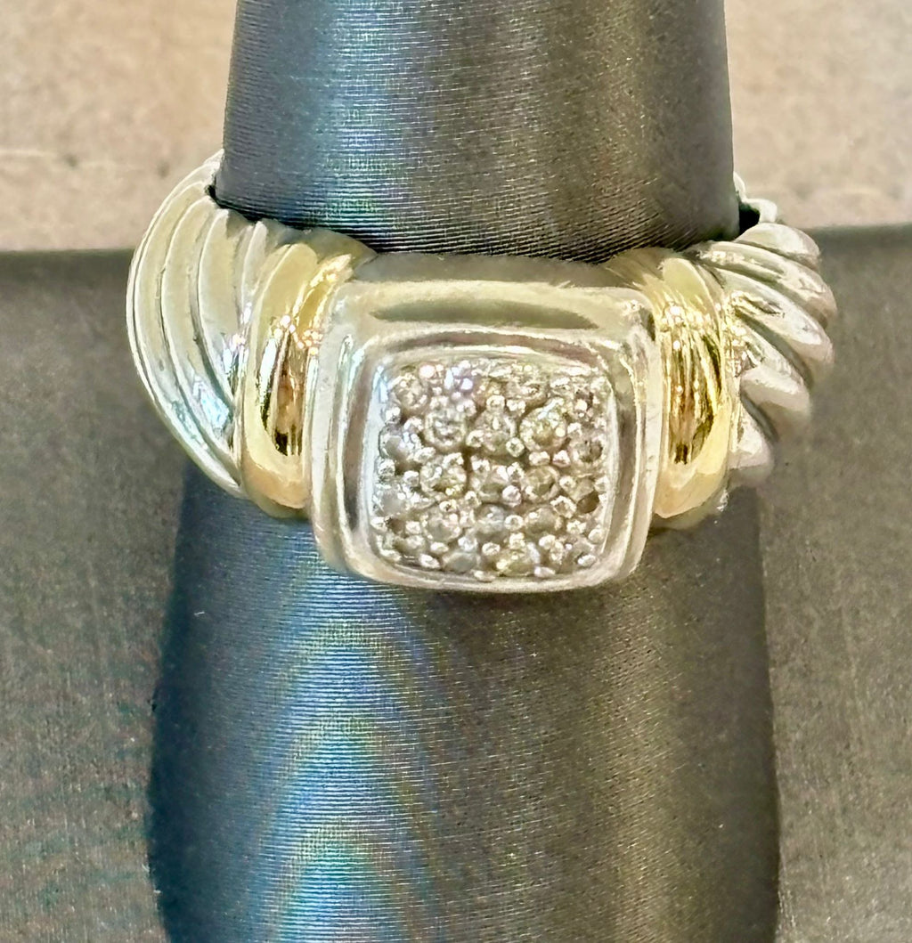 DY STERLING SILVER PAVE DIAMOND 18K YELLOW GOLD STATEMENT RING