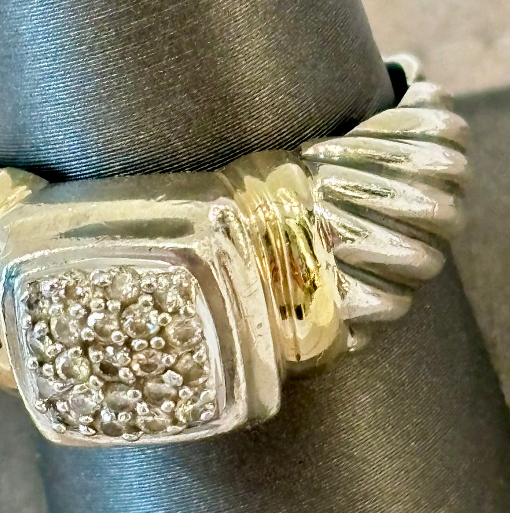DY STERLING SILVER PAVE DIAMOND 18K YELLOW GOLD STATEMENT RING