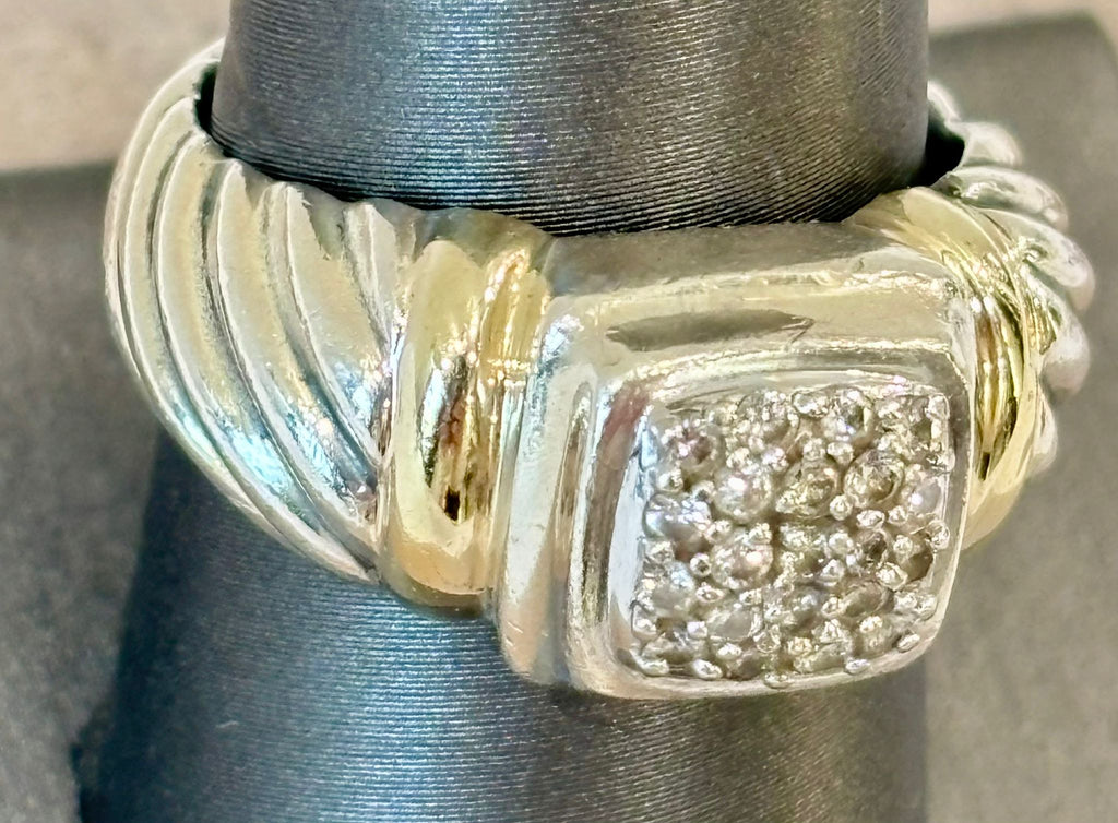 DY STERLING SILVER PAVE DIAMOND 18K YELLOW GOLD STATEMENT RING