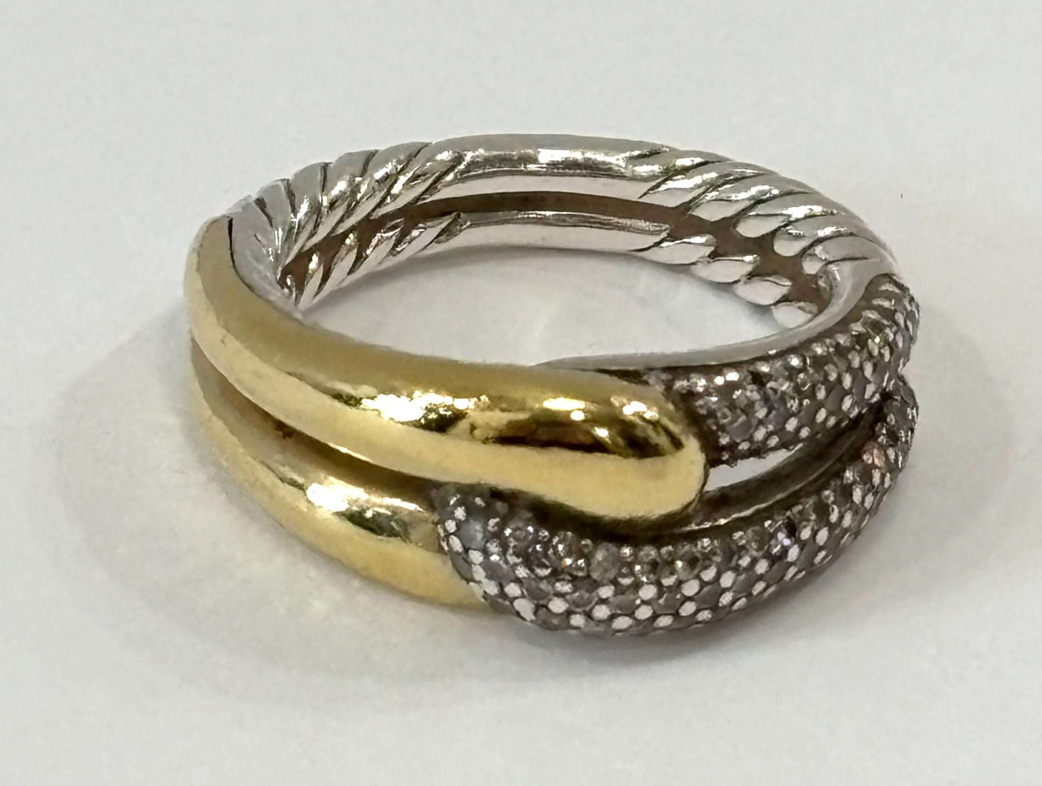 DY LABYRINTH STERLING SILVER 18K GOLD DIAMONDS SINGLE LOOP RING
