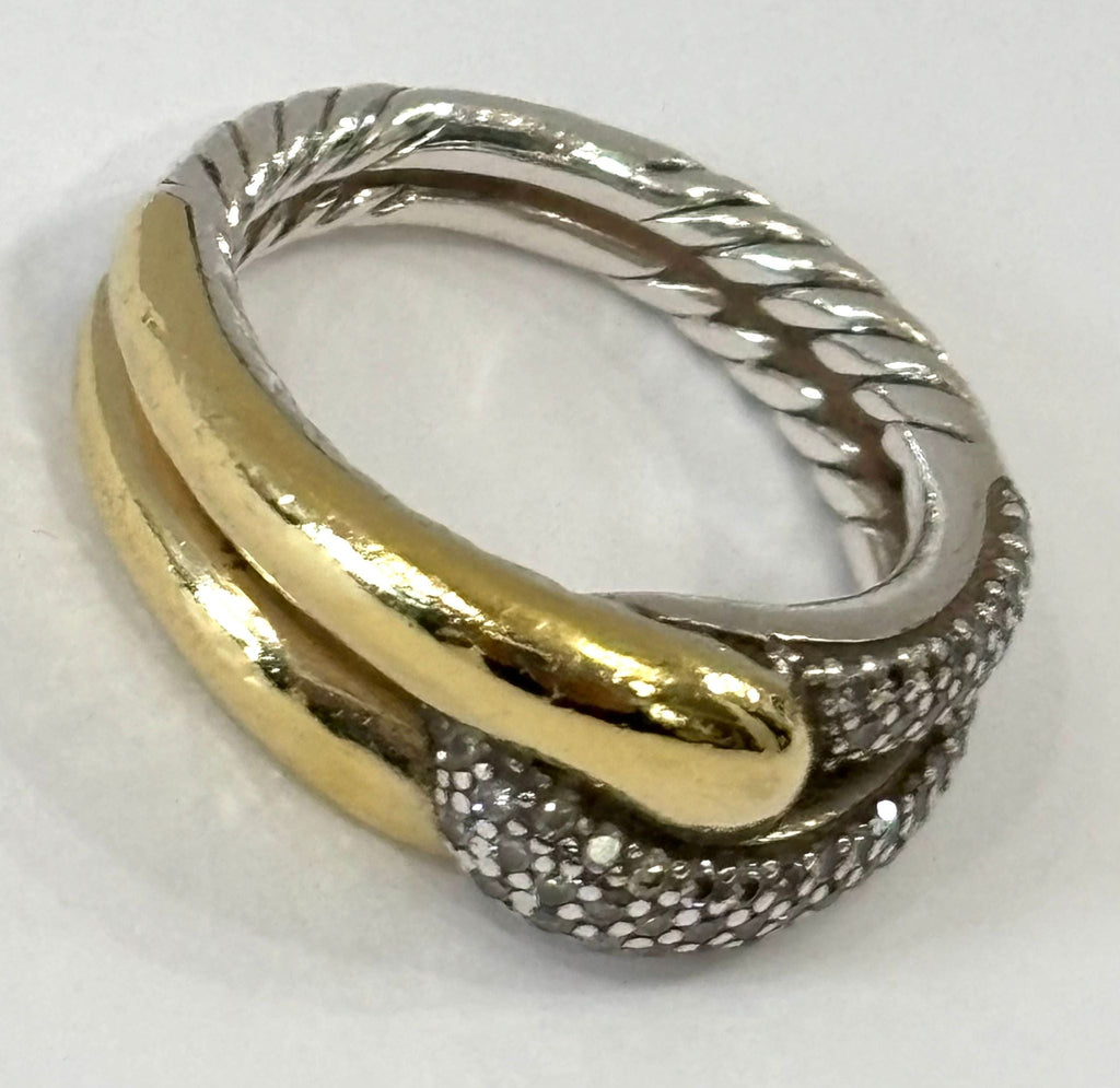 DY LABYRINTH STERLING SILVER 18K GOLD DIAMONDS SINGLE LOOP RING